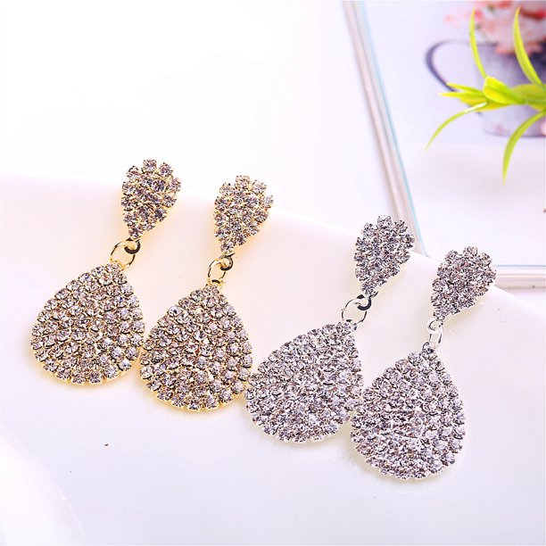 Rhinestone Claw Chain Water Drop Stud Earrings Europe and America, Silver