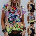 thumbnail image 1 of CHOK Vêtements pour Femmes Liquidation Mode Femme Blouse à Col Rond Imprimé Manches Courtes T-Shirt Hauts d'Été, 1 of 6