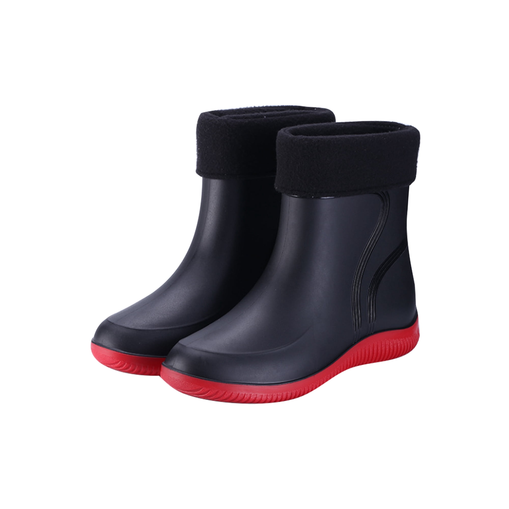 Woobling Mens Non Slip Garden Shoes Working Lightweight Waterproof Work Shoe Casual Rain Boots Red Women with Plush Lining 7