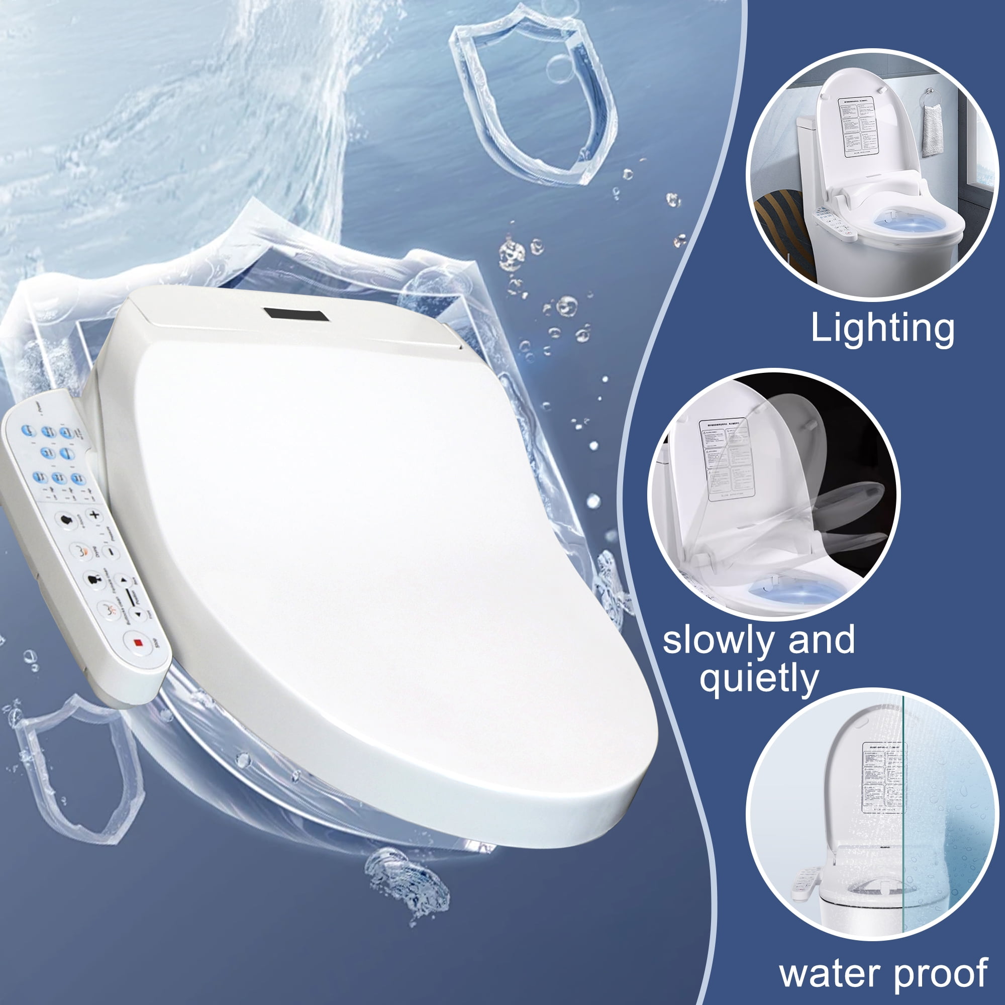 Kerde Smart Electronic Bidet Toilet Seat with Heated Seat and Dryer, Elongated White