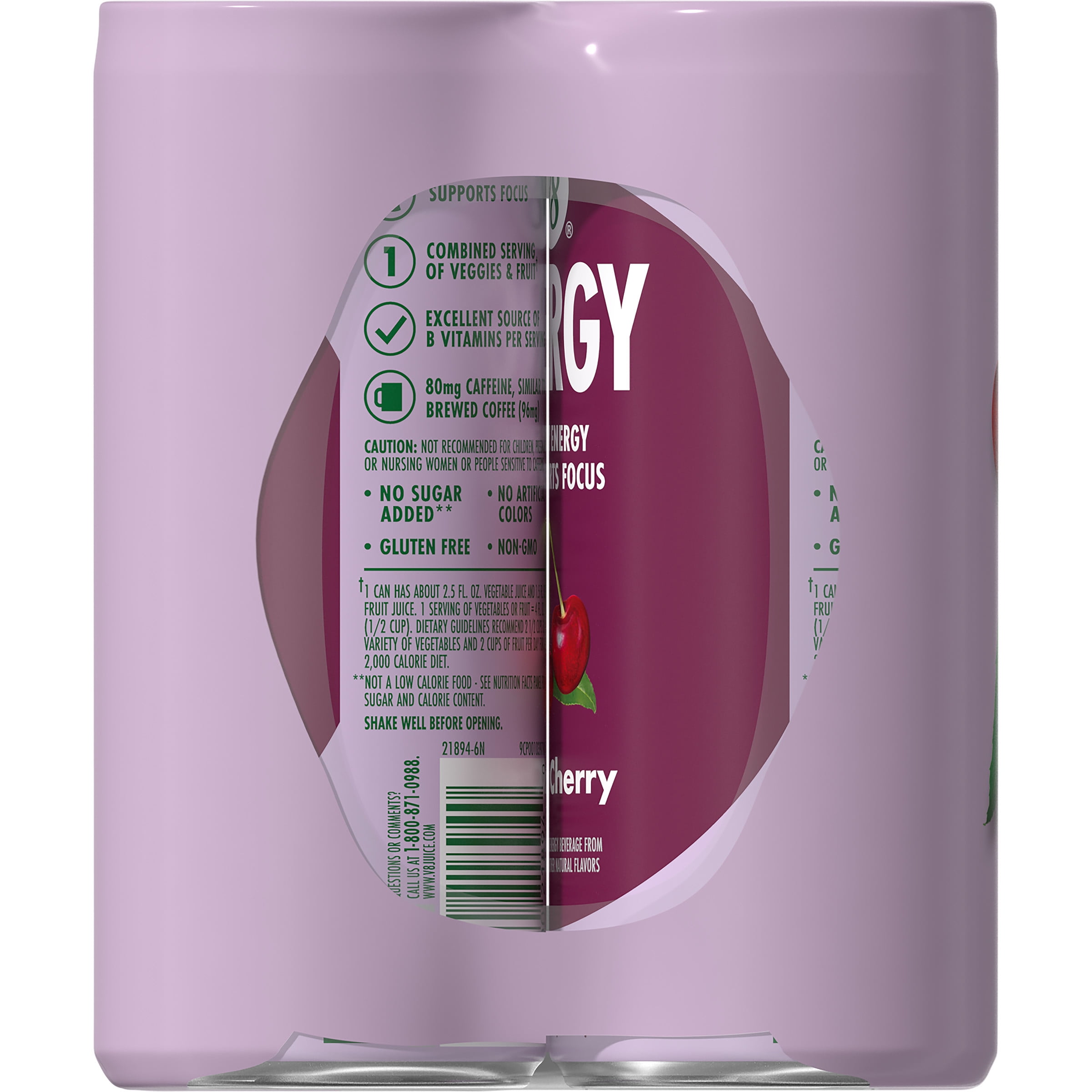 V8 Energy Black Cherry Energy Drink, 8 fl oz Can, 6 Pack