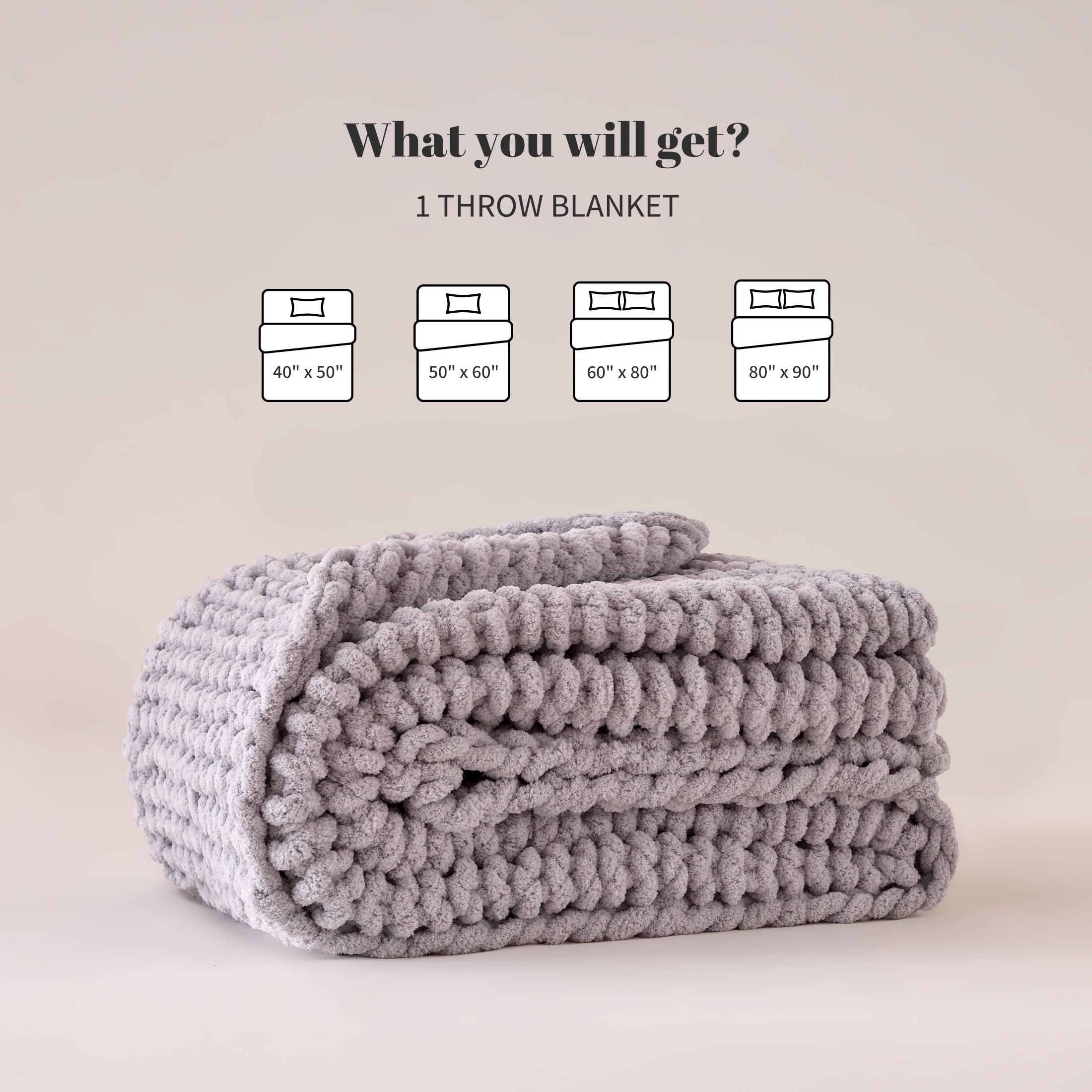 Sonive Grey Throw Blanket, Chunky Velvet Knit Warm Soft Handmade Circular Throw Blankets for Couch Bed Sofa, 80" × 90"