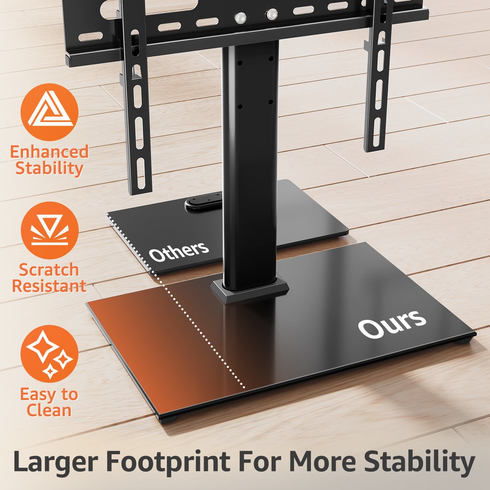 HOMOUNT Universal Tabletop TV Stand for 24-60 inch TVs, 5 Level Height Adjustable, Desktop TV Base with Tempered Glass Base, Max 400x400mm, Holds up to 88 lbs