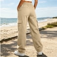 thumbnail image 2 of Women's Stretch Cargo Pants Baeitkot Women's Solid Color Stretch Cargo Pants With Elastic Waistband Button Zip Fly And Multi Pockets Outdoor Casual Hiking Trousers Khaki XXL, 2 of 9