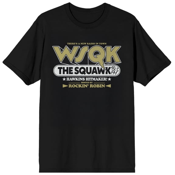 Stranger Things 5 WSQK The Squawk Adult Black Crew Neck Short Sleeve T-shirt-XS