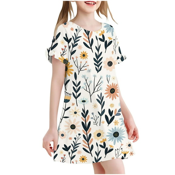 Auroural Girls Nightgowns Size 7-8 3-12 Years Children's Fashion Printed Dreamy Pajamas Mid Calf Nightgown