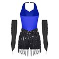 thumbnail image 2 of Manyakai Justaucorps de Danse Latine Samba à Sequins pour Femmes avec Gants Tenue de Gymnastique Rythmique Bleu m, 2 of 6