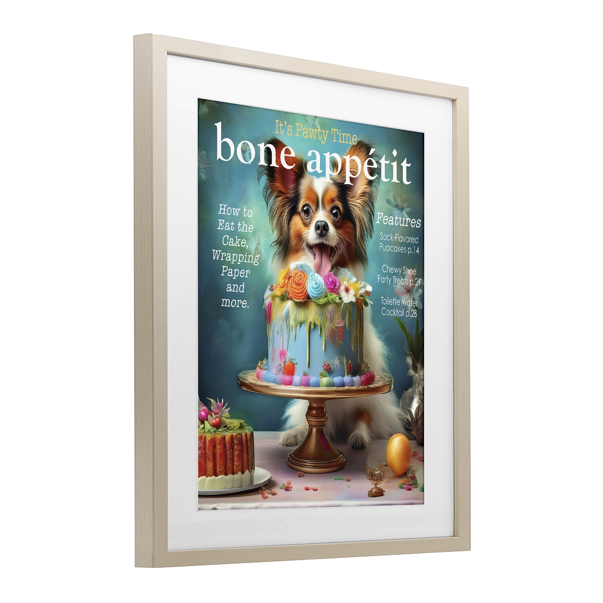 Stupell Industries Bone Appetit Dog Magazine Parody Birch Framed Print Under Glass, design by Grotto Studios