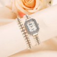 thumbnail image 5 of ZHAOCHENG Reloj de cuarzo con caja de cristal cuadrada y redonda con pulsera de perlas para mujer, 5 of 5