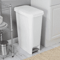 thumbnail image 5 of 11 Gallon Slim Step Trash Can White, Pedal-Operated Hands-Free Kitchen Garbage Bin, Textured Plastic Wastebasket for Narrow Spaces, Stay-Open Lid, Easy Clean, 5 of 5