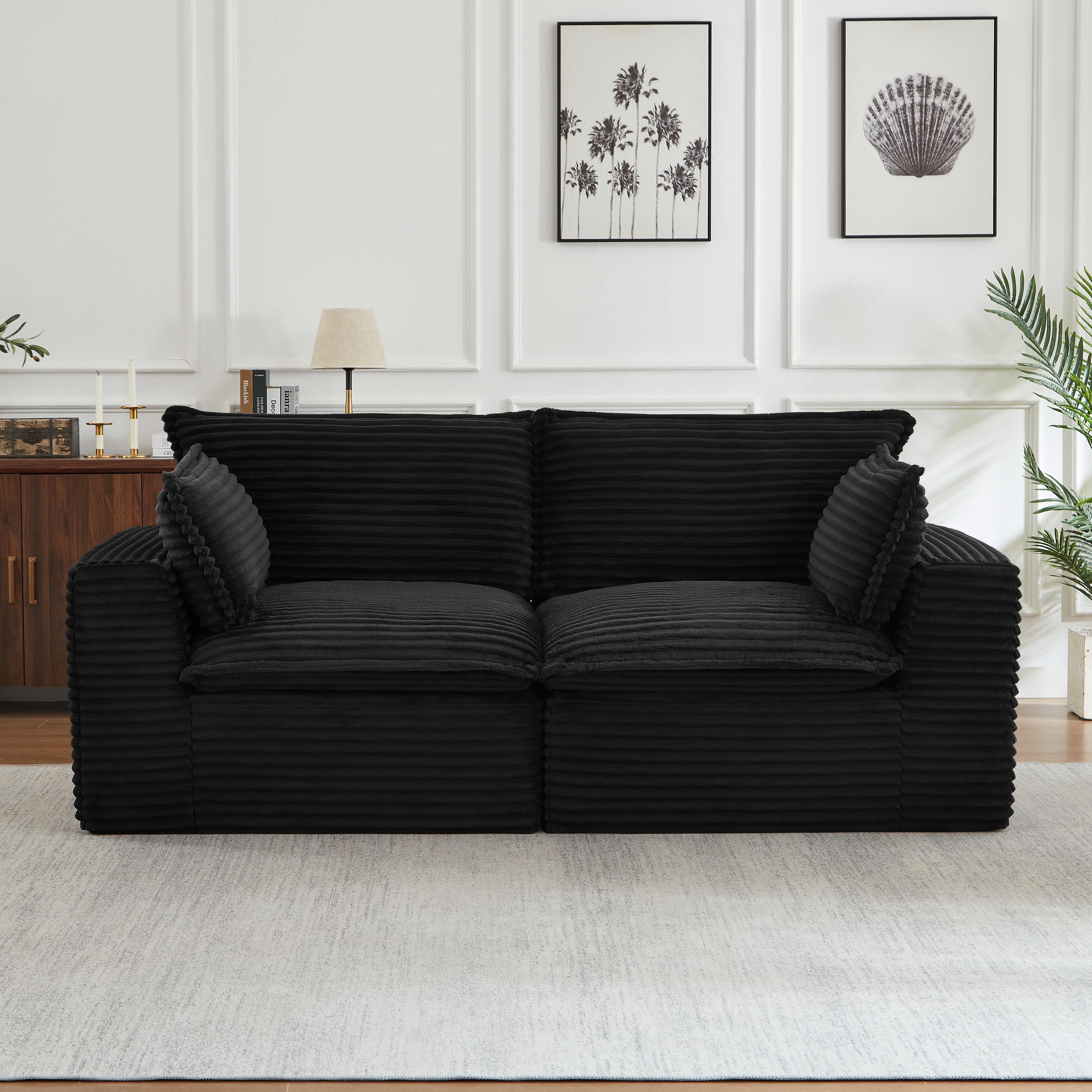 MAYEERTY Corduroy Boneless Loveseat, Soft Tufted Cloud Sectional Couches for Living Room, Black