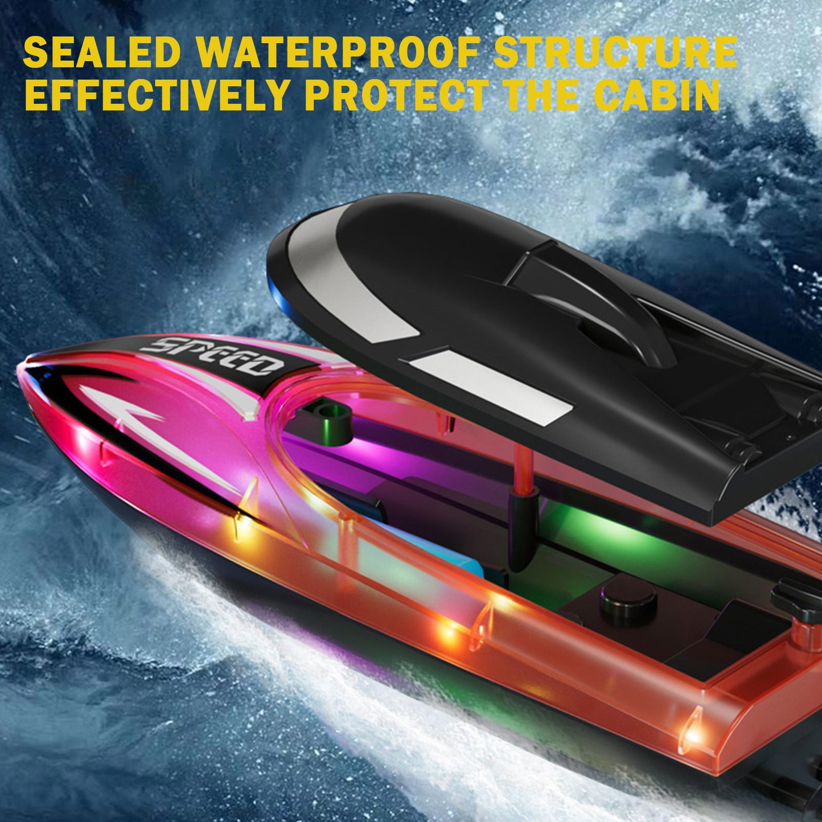RC Boat with LED Lights - 14Inch Remote Control Boat for Kids and Adults, 2.4Ghz Fast RC Boats 15 KPH for Lakes & Pools with Rechargeable Battery, Summer Toys Gifts for Kids Age 8-12 Red