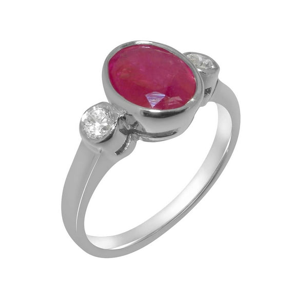 LBG British Made 10k White Gold Womens Ring Natural Ruby & Cubic Zirconia Anniversary Ring - 33 size options - Size 7.5