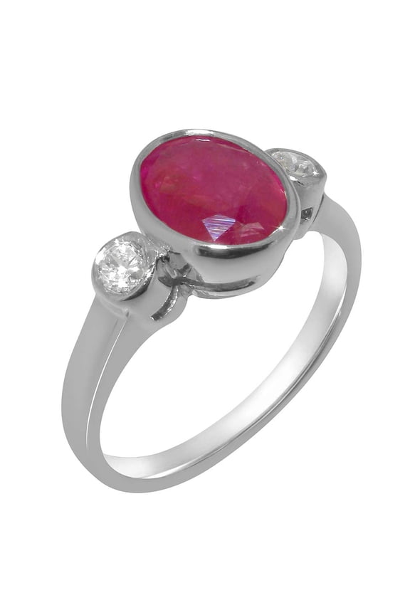 LBG British Made 10k White Gold Natural Ruby & Cubic Zirconia Womens Anniversary Ring - 33 size options - Size 10