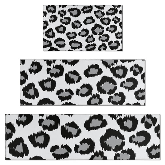 White and Gray Of Leopard Print Kitchen Rugs Sets Of 3,Kitchen Runner Rugs Non Skid Washable,Decorative Kitchen Floor Mats for Kitchen,Sink,Laundry,17"x30"  17"x47"   17"x59"