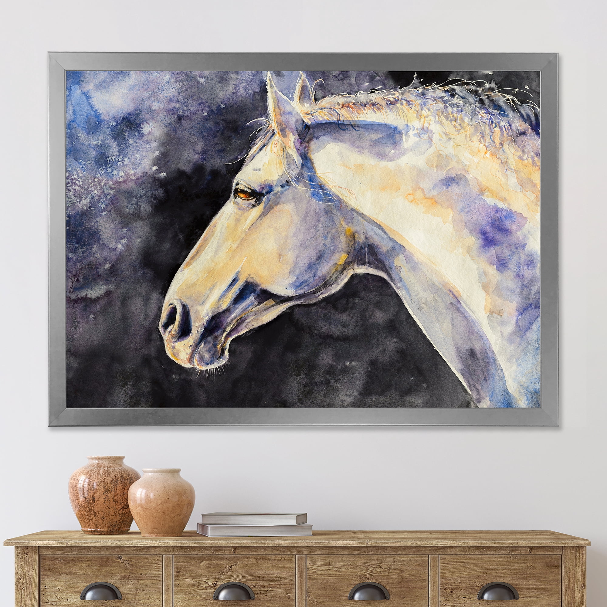Designart 'Close Up Of The Head of A Lipizzan Horse' Farmhouse Framed Art Print