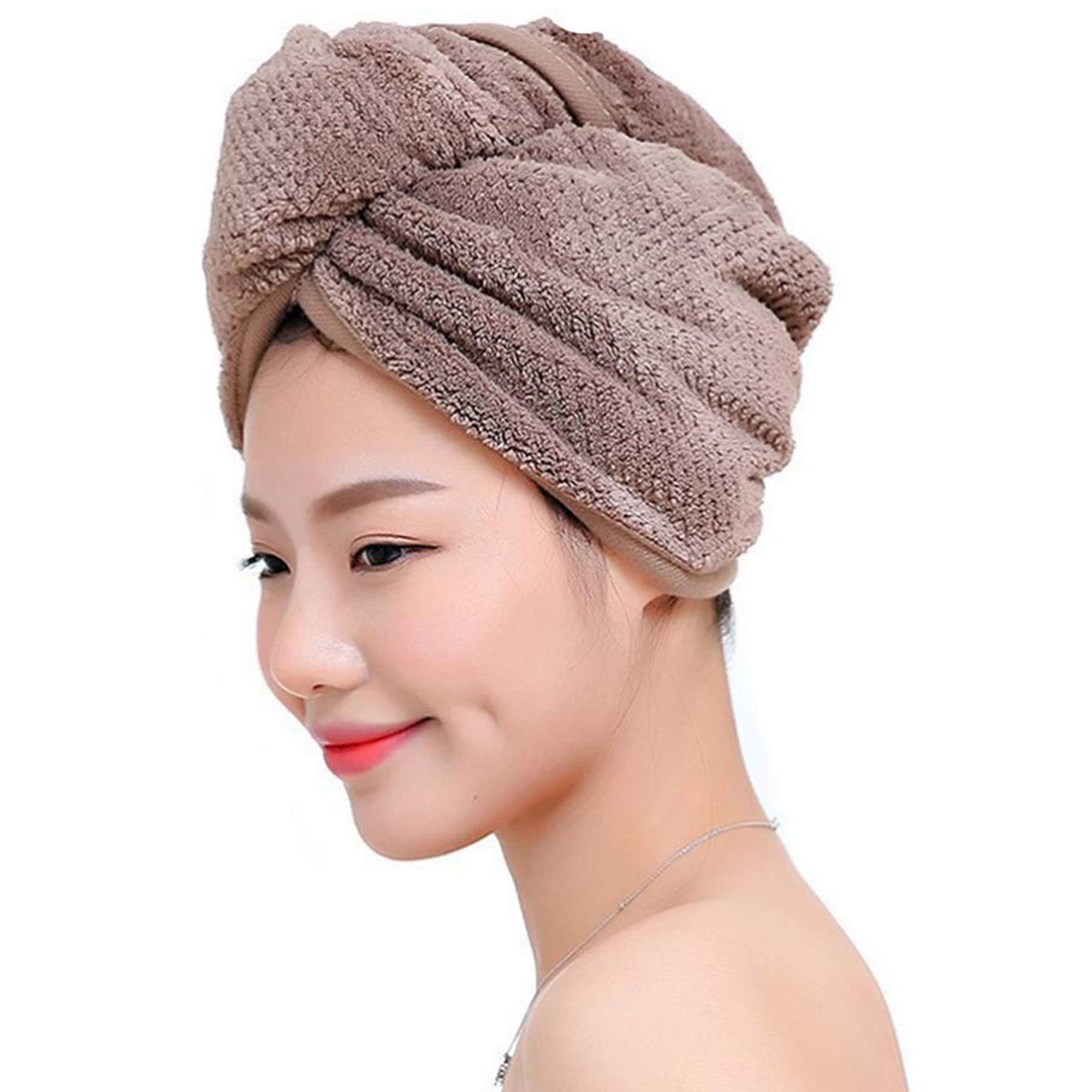 BLACK 100% Cotton After Shower Hair Drying Wrap Towel Quick Dry Hair Hat Cap Turban