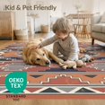 thumbnail image 4 of ODIKA 8'x10' Washable Area Rug Distressed Southwestern Faded Stripes Border Kilim Navy Vintage Playful for King Size Bedroom Under Bed, Master Suite, Non-Shedding, Easy Care, 4 of 7