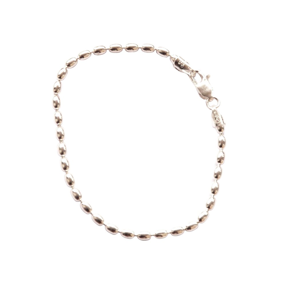 Sterling Silver Charleston Rice Bead Sturdy Bracelet 3 x 4mm Beads