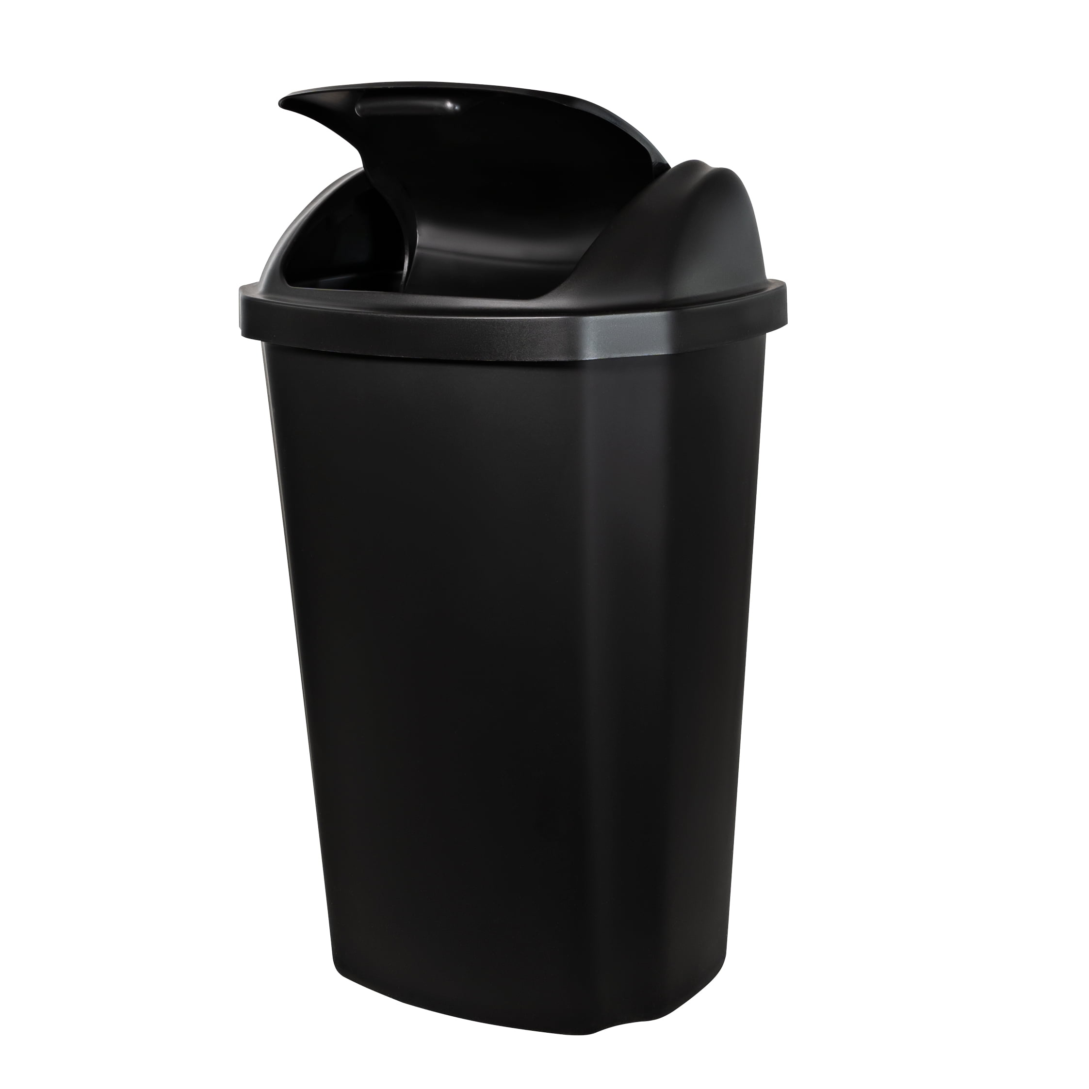 HMS Swing Lid Kitchen Plastic Garbage Can, Black Lid & Base, 13.5 gal