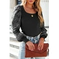 thumbnail image 1 of Women's Black Flower Puff Sleeve Ribbed Knit Top, 1 of 5