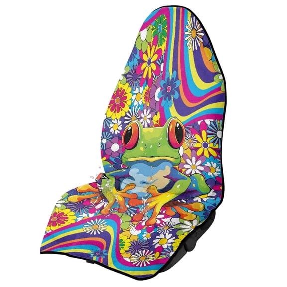 Binienty Floral Frog Car Sweat Towel Seat Cover Breathable & Anti-Slip Beach Towel Boho Hippie Car Accessories Seat Covers for Swimming Pool Camping Beach