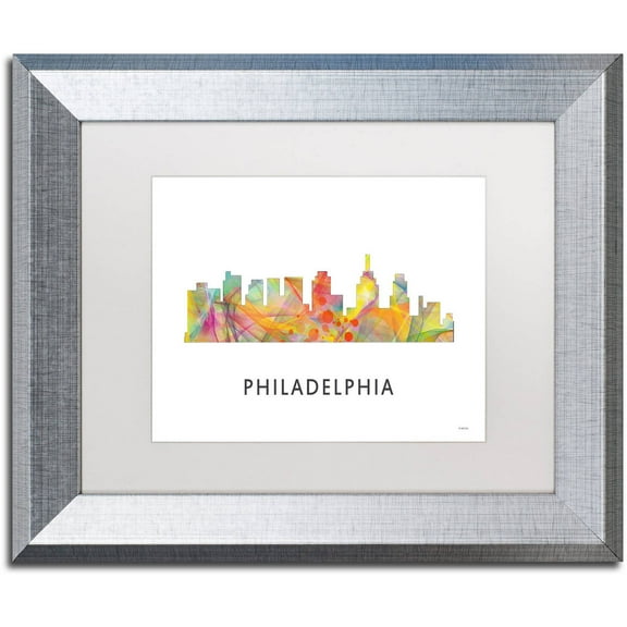 Trademark Fine Art 'Philadelphia Skyline WB-1' Canvas Art by Marlene Watson, White Matte, Silver Frame