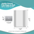 thumbnail image 3 of Pack of 500 Jumbo Gusset Poly Bags on Roll 14" x 13.5" x 27". Large Perforated Clear Bags 14 x 13 1/2 x 27. Thickness 1.5 Mil. Expandable Plastic Bags for Industrial, Food Service., 3 of 6
