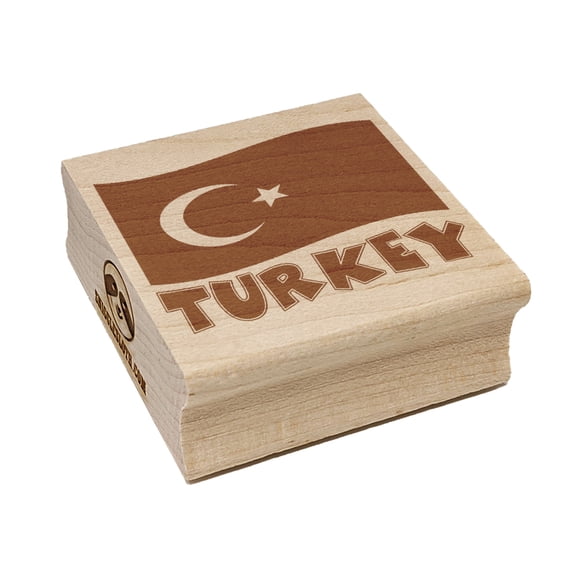 Turkey with Waving Flag Cute Square Rubber Stamp Stamping Scrapbooking Crafting - Large 2.75in