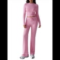 thumbnail image 1 of Conjuntos de 2 Piezas para Mujer, Larga, Cuello Redondo, Pantalones Acampanados de Cintura Alta, Conjuntos de Chándal, Ropa de Calle. Rosa M, 1 of 10