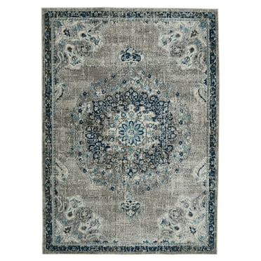 Luxee Designs Montana 9x12 Area Rug, Durable Low - Pile Medallion Pattern Indoor Rugs for Living Room, Bedroom, Kitchen, Office, High Traffic Area - Teal