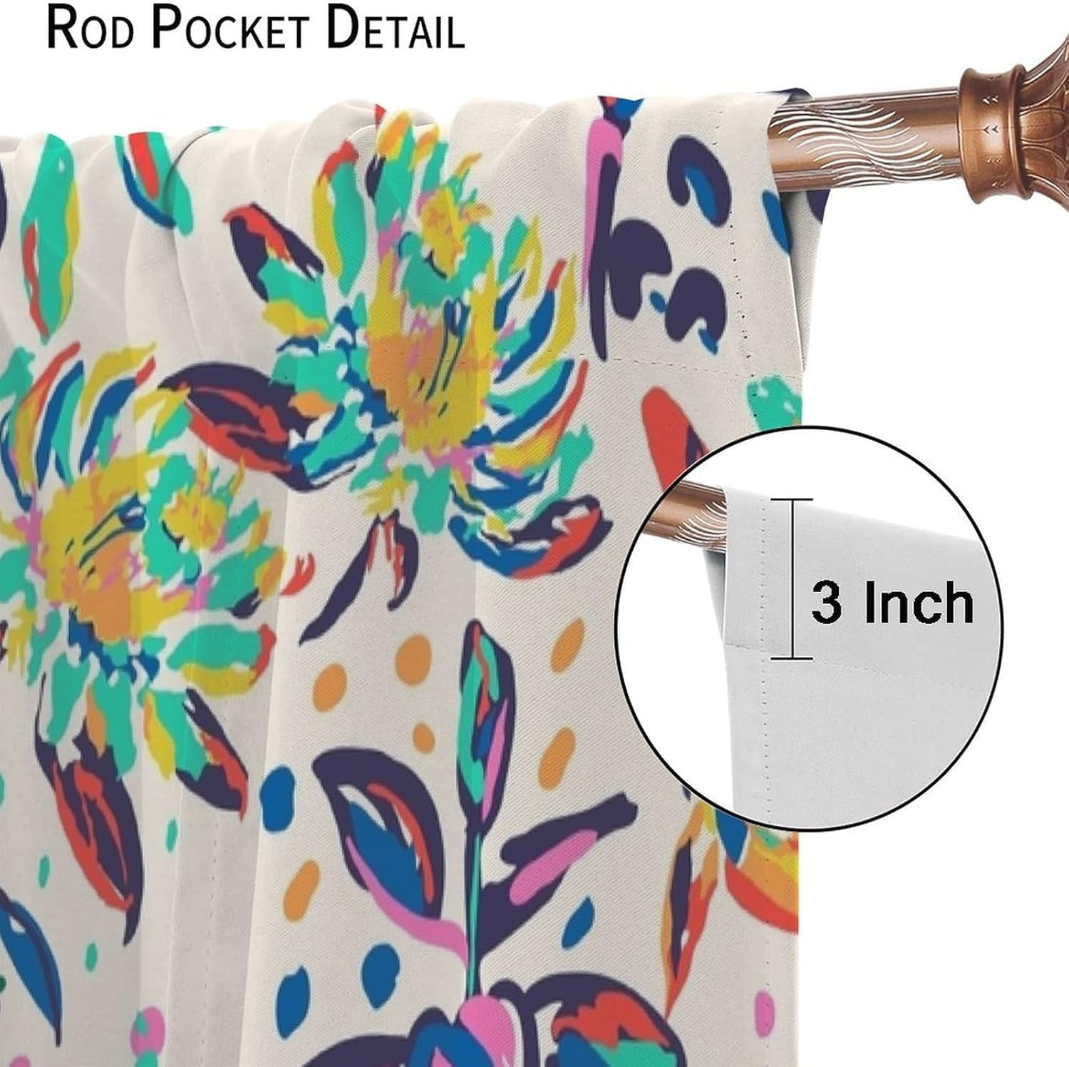 Floral Print Curtains for Living Room, Boho Paisley Flower Window Treament for Bedroom, Colorful Jacobean Blackout Drapes 2 Panel Sets,42x63 Inch
