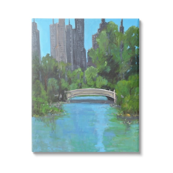 Stupell Industries Urban City Park Town Bridge Over Lake Painting Gallery Wrapped Canvas Print Wall Art, Design by Allayn Stevens