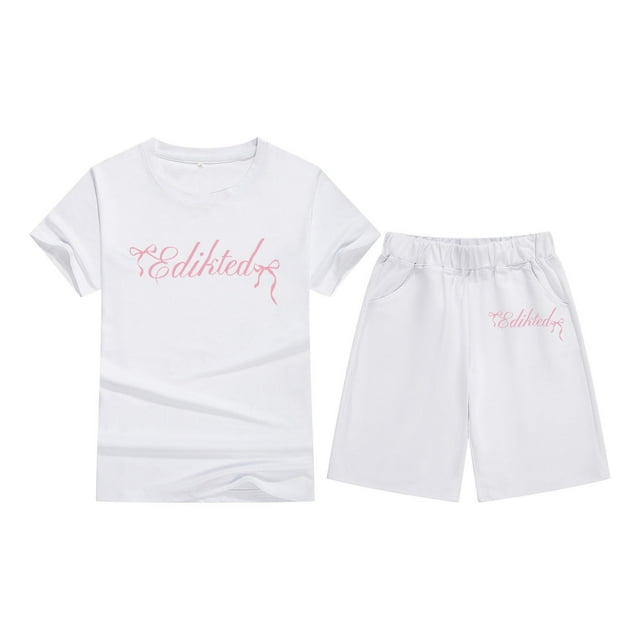 Afdoent Vêtements pour Fillettes T-Shirt à Manches Courtes avec Nœud Imprimé Col Rond Confortable pour Enfants 12-13 Ans