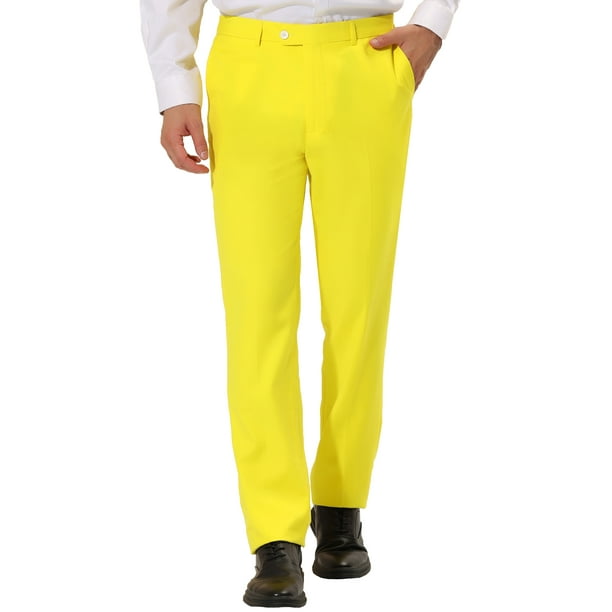 Pantalones Chino de Ajuste Recto Casual para Hombre INSPIRE CHIC, Confort y Estiramiento, Frente Plano, 36 Amarillo Limón