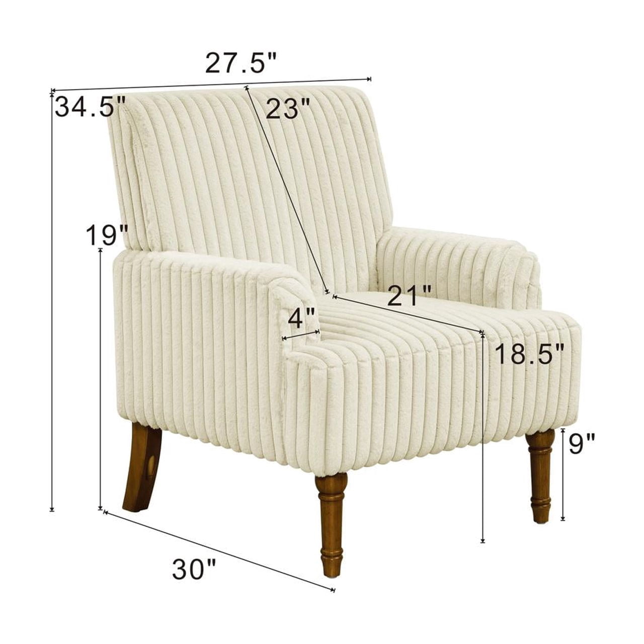 Modern Accent Chair with Wide Wale Corduroy, 9 Inch Solid Wood Legs, Upholstered Armchair with Thick High-Density Foam Cushion for Living Room, Beige