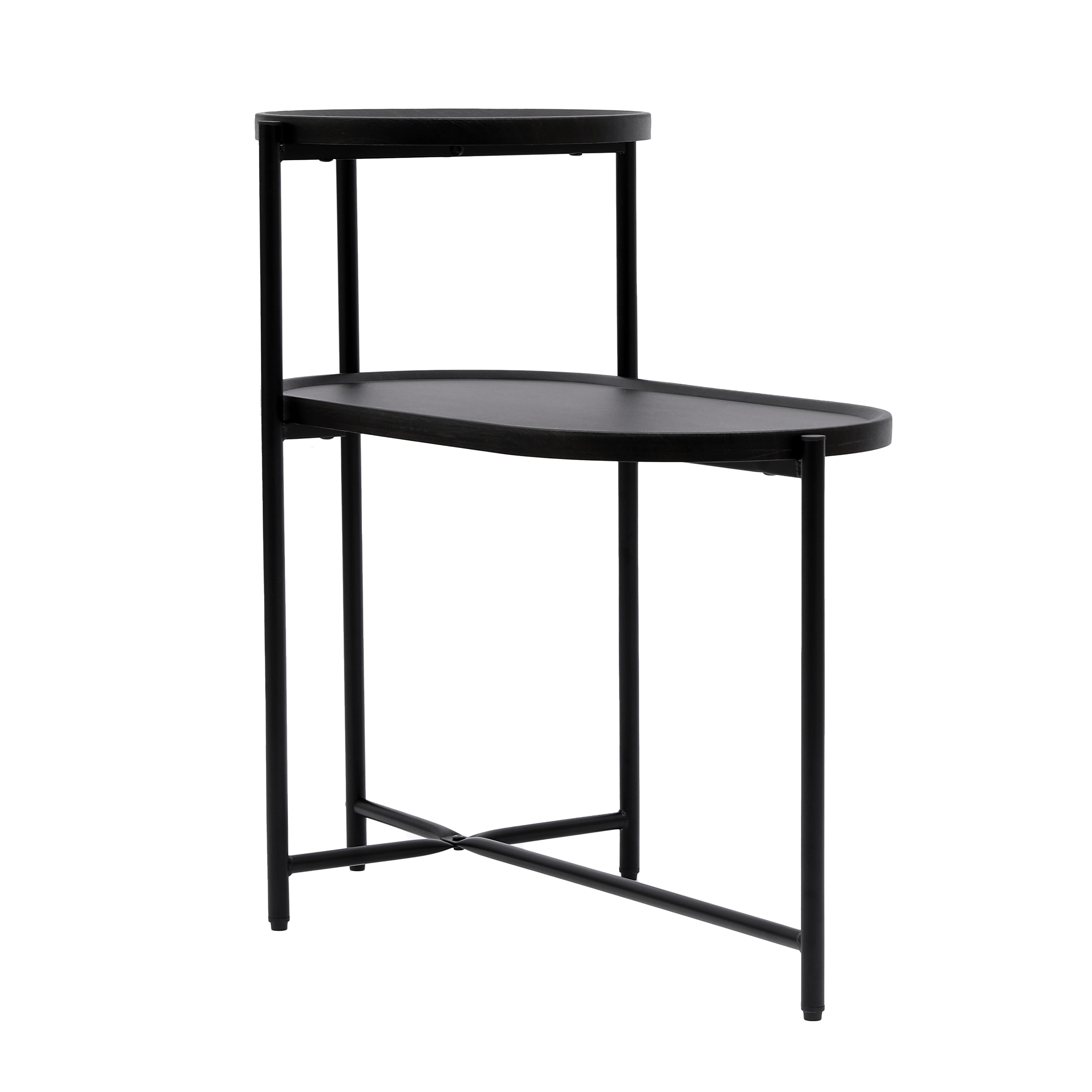 Yoneston 2-Tier Round End Table with Storage Tray Wood Small Side Table for Living Room, Bedroom, Kitchen, Black