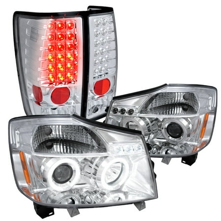 - Spec-D Tuning For 2004-2015 Nissan Titan Halo Led Chrome Projector Headlights, Led Tail Lights (Left+Right) 2004 2005 2006 2015