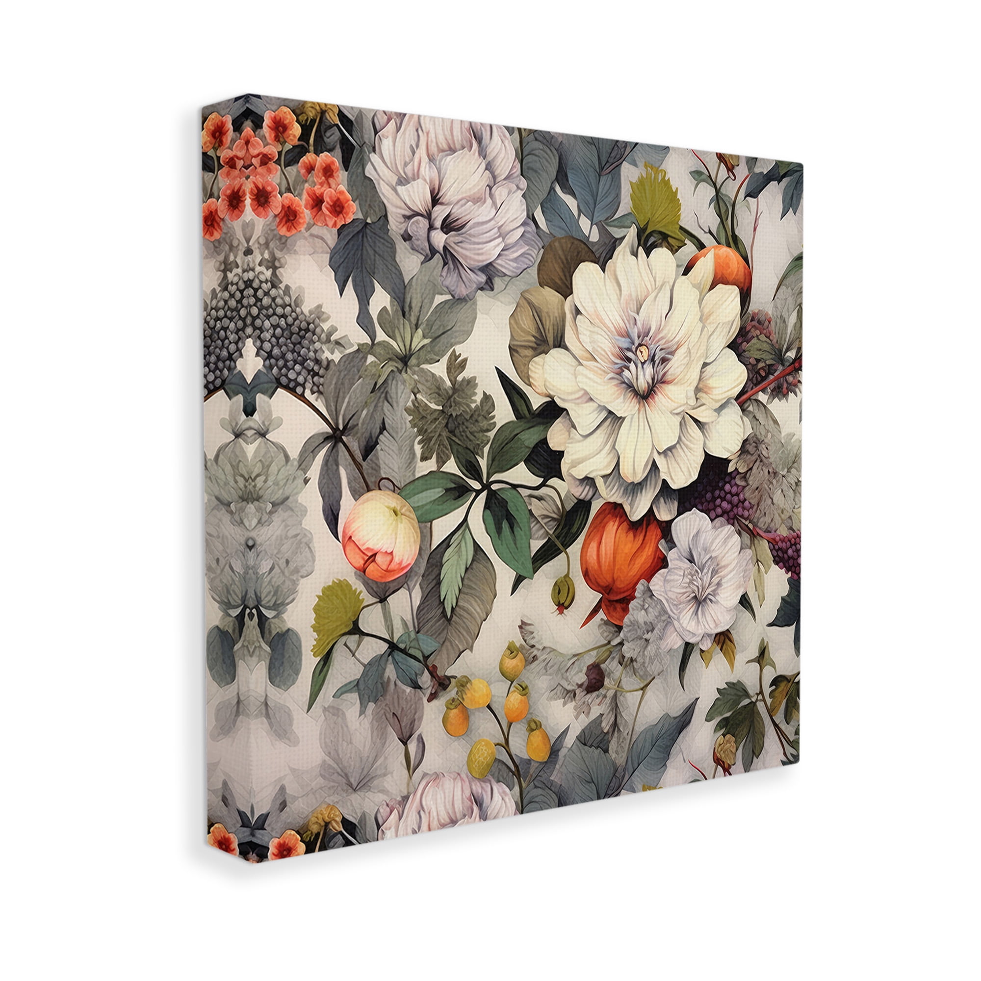 Stupell Industries Vintage Blooms & Fruit Botanical & Floral Painting Gallery Wrapped Canvas Art Print Wall Art, 30 x 30