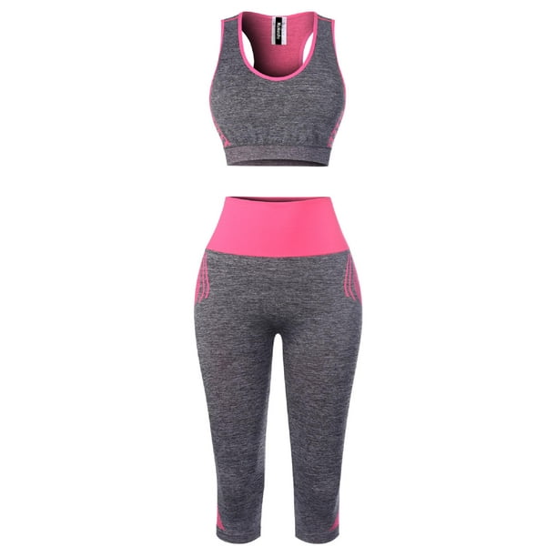 MixMatchy Women's Sports Gym Yoga Workout Activewear Sets Tank Crop Top &  Capri Leggings Set