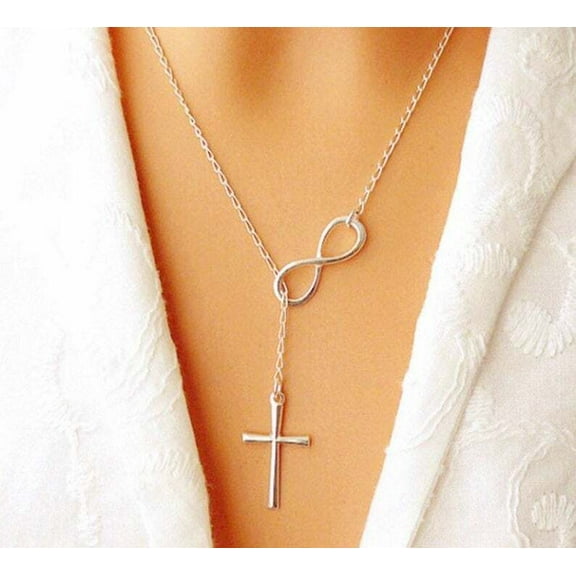 Infinity Stylish Cross Pendant For Women's Fine 14k White Gold Plated