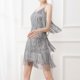 thumbnail image 1 of Vestido De Tirantes Finos Mini vestido con flecos y flecos con cuello en V y borlas de lentejuelas para mujer (gris XL) Ygjytge para Mujer Gris T S, 1 of 5