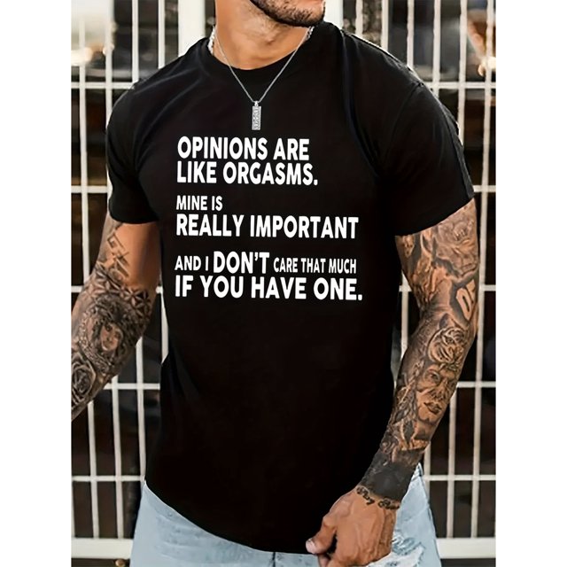 "OPINIONS ARE LIKE ORGASMS" Letters Print Casual Crew Neck Short Sleeves For Men, Quick-drying Comfy Casual Summer T-Shirt For Daily Wear Work Out And Vacation ResortsFather's Day, Mother's Day, New