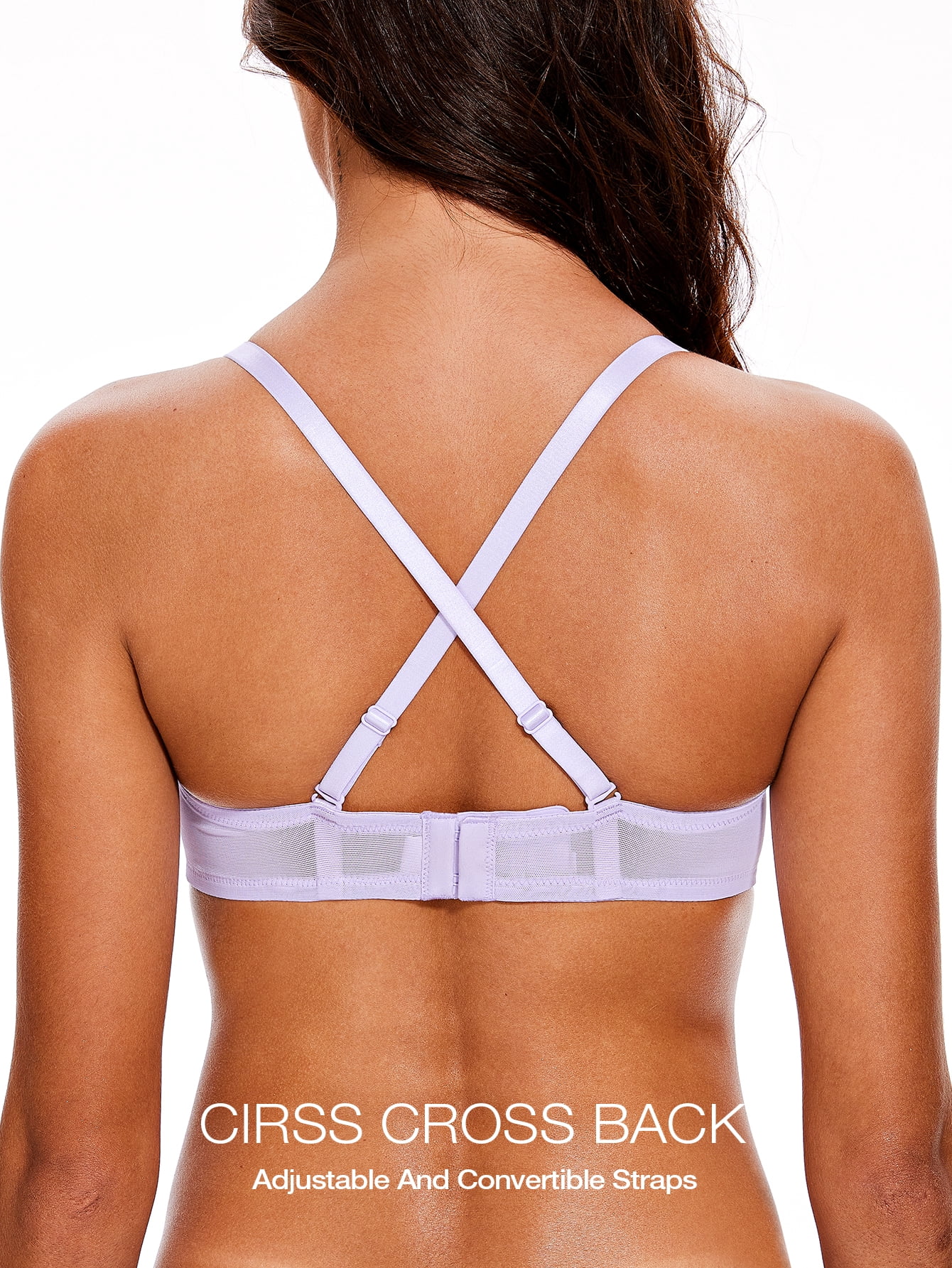 Wingslove Women's Sexy Lace Sheer Bra Demi Mesh Balconette See Through Unlined Underwire with Silicone Nipple, Light Purple 38DDD