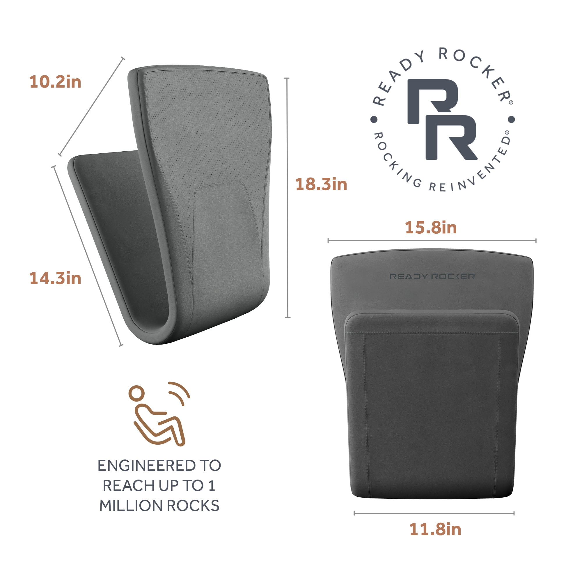 Ready Rocker Portable Rocking Chair, Modern Faux Leather, Carbon 