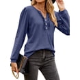 thumbnail image 4 of Hibeli Women Button Up Ruffle Trim V Neck Puff Long Sleeve Solid Color Tops, 4 of 7