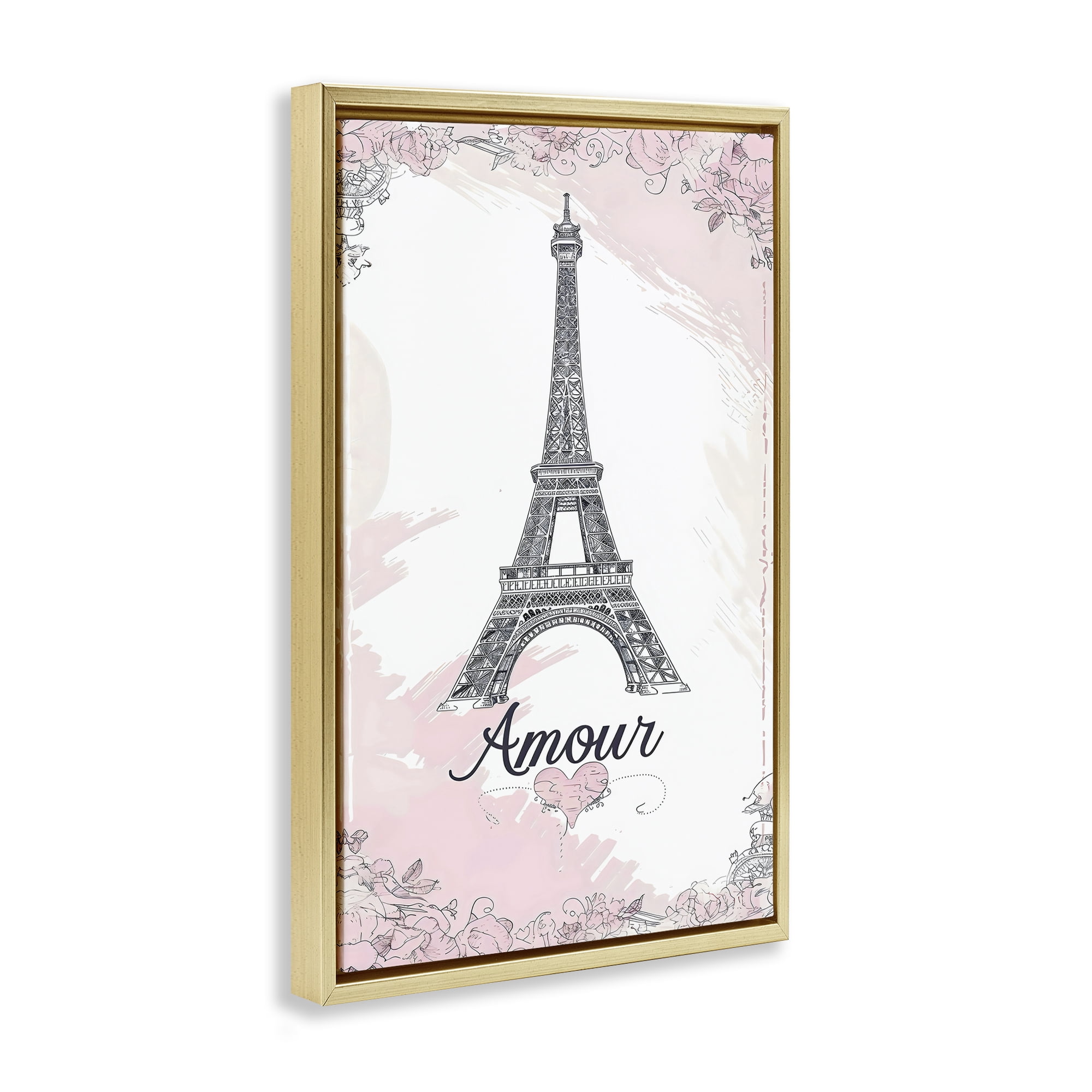 Stupell Industries Amour Vintage Eiffel Tower Gold Framed Floater Canvas Wall Art, design by Creative Studio