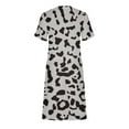 thumbnail image 4 of Usmixi Dresses for Women 2025 Business Tie Waist Pocket Slit Tunic Midi Dresses Short Sleeve Round Neck Leopard Print Summer Knee-Length Formal Dress Gray l Under $5, 4 of 6
