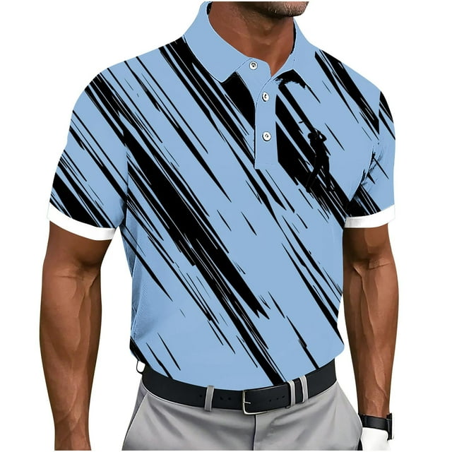 Men's Short Sleeve Shirt, Geometric Print Button Down Collar, Soft Polyester Fabric for Casual and Daily Comfort, Easy Care Design