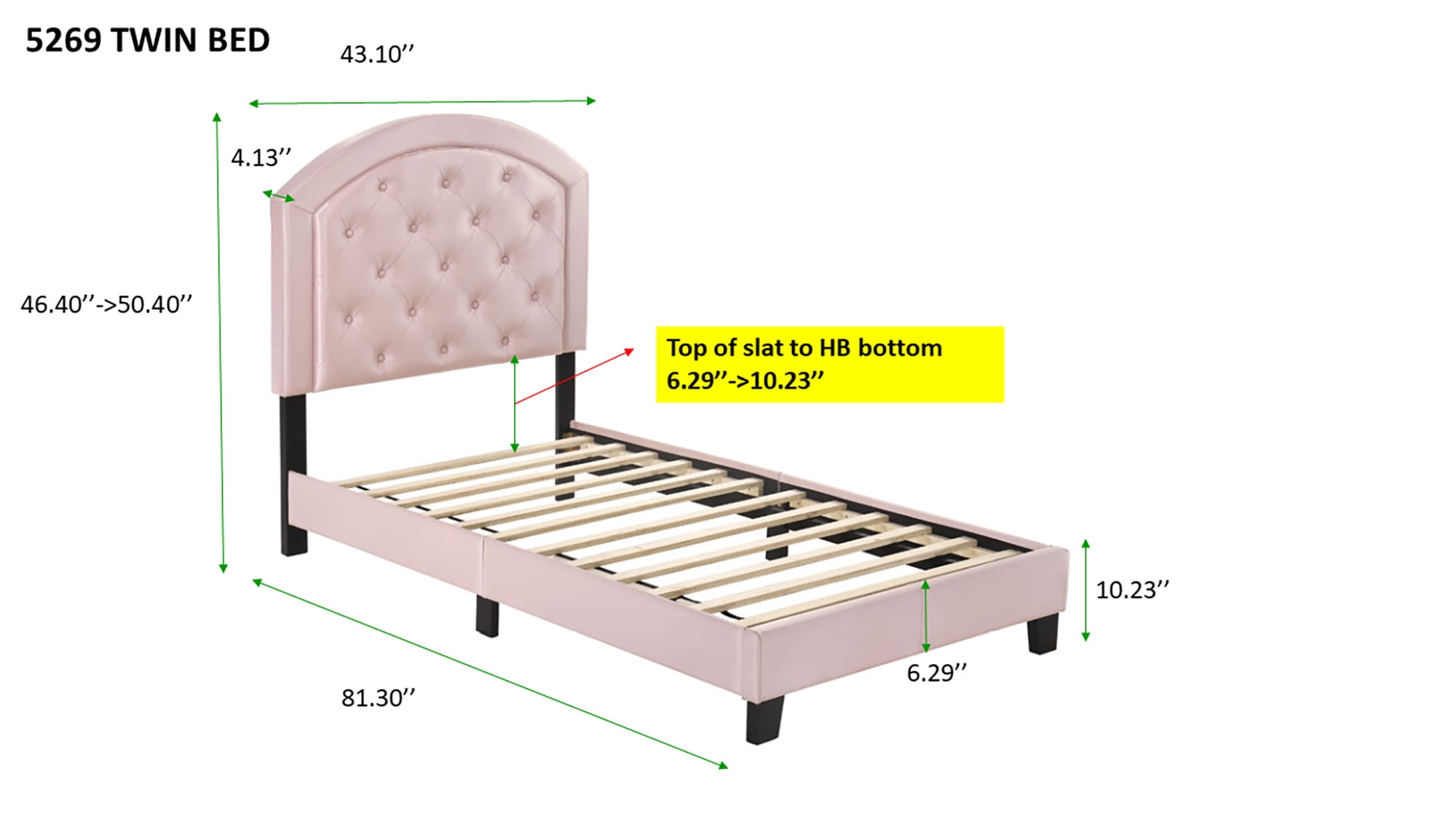 Crown Mark Gaby Kids Platform Bed with Adjustable Headboard and Slats, Pink